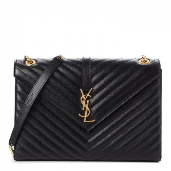 YSL SAINT LAURENT ENVELOPE LARGE BAG MATELASSÉ GRAIN DE POUDRE - Picture 1 of 16